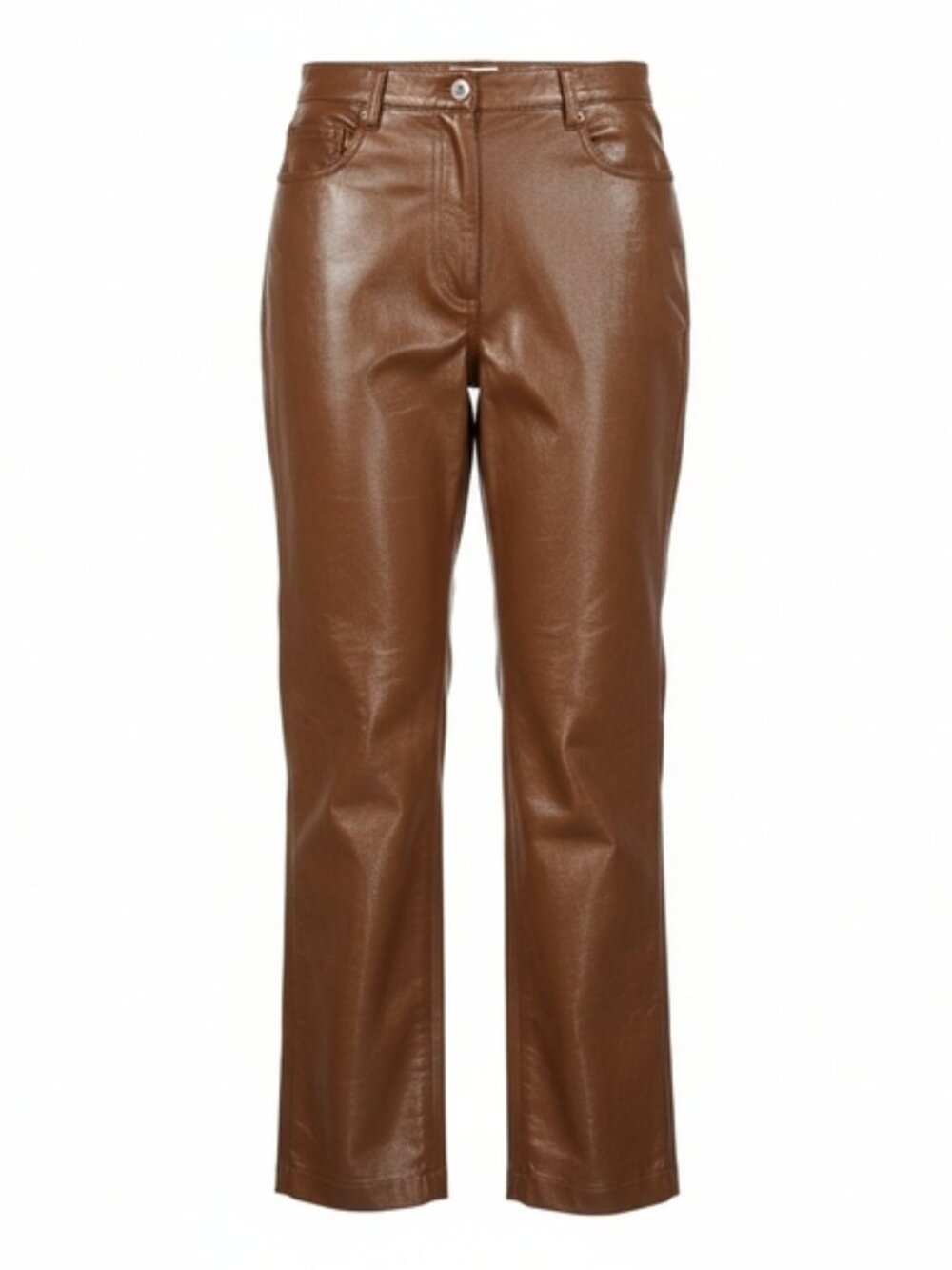 Wilfred  8 Brown Faux Leather High Rise Straight Leg Rebellious Moto Vegan Pants